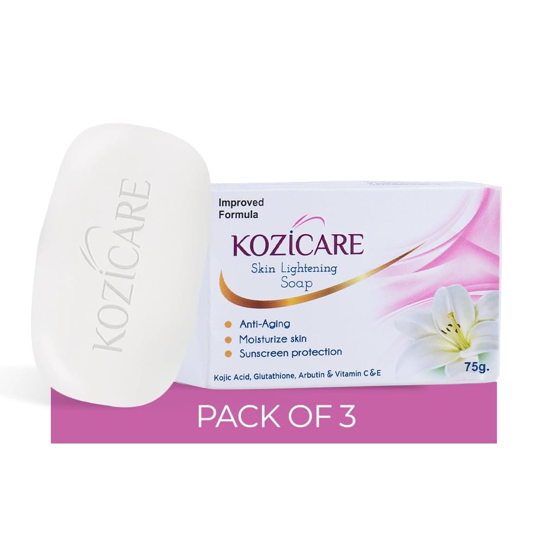 HealthVit Kozicare Skin Lightening Soap Pack Of 3 Kojic Acid Soap & Vitamin C Anti Aging & Sun Protection Moisturizing Bath Soap For Men & Women Remove Dark Spots & Hyperpigmentation Glowing Skin