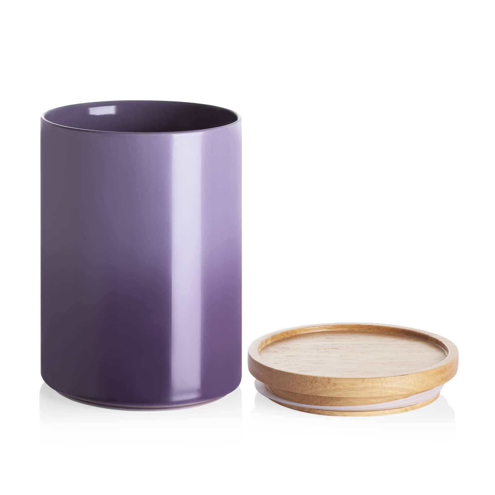 Ceramic Food Storage Jar, Stackable Kitchen Canisters, Containers with Airtight Seal Wooden Lid for Serving Ground Coffee, Tea, Sugar, Salt and More - 28 Fl Oz (Gradient Purple)