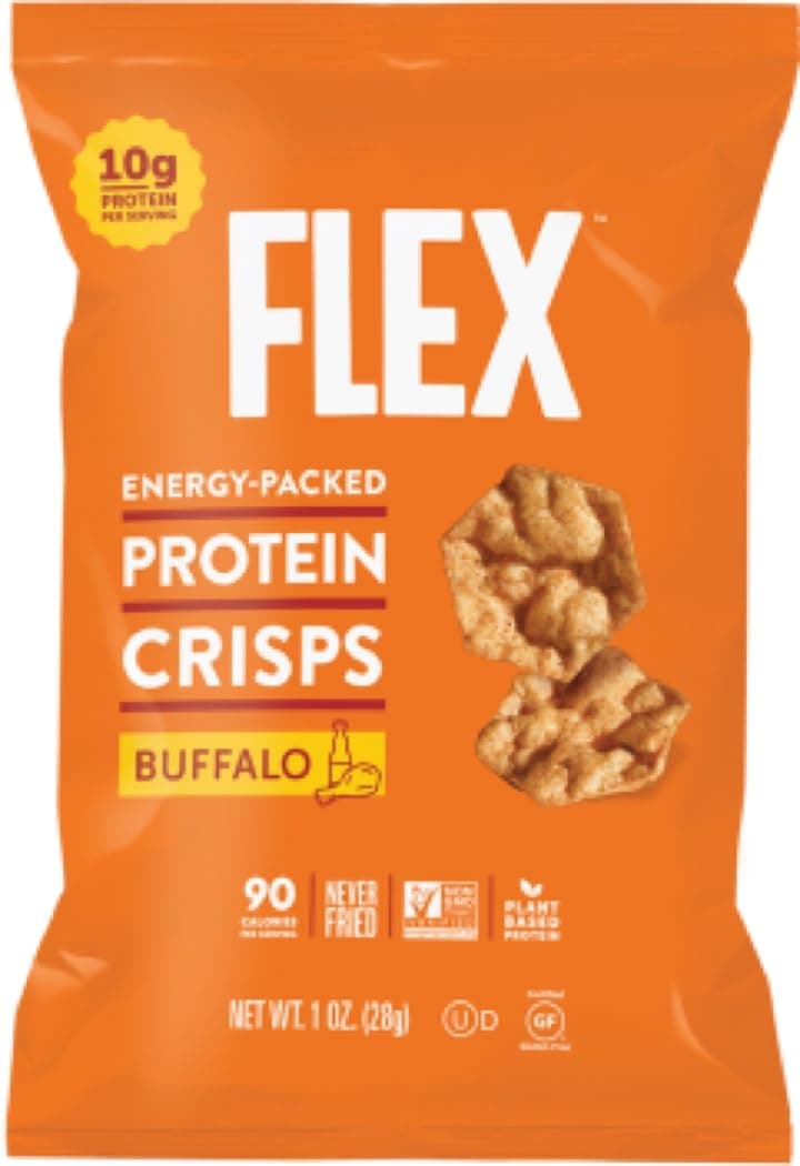 Flex Protein Crisps Snack Variety Pack, 6 of Each Buffalo and barbecue Flavored 1.0 Ounce Bags (12 Count) with By The Cup Chip Clip