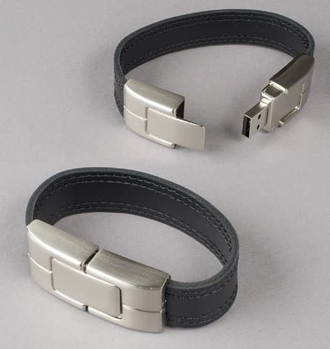 Deluxe Black Leather Wristband USB Flash Memory Drive 32GB