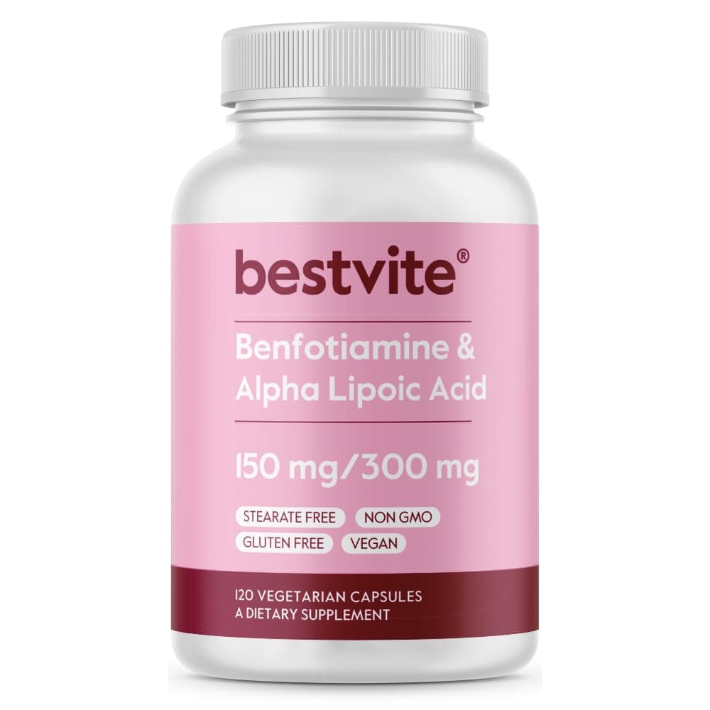 BESTVITE Benfotiamine 150mg / Alpha Lipoic Acid 300mg (120 Vegetarian Capsules) - No Stearates - Vegan - Gluten Free - Non GMO