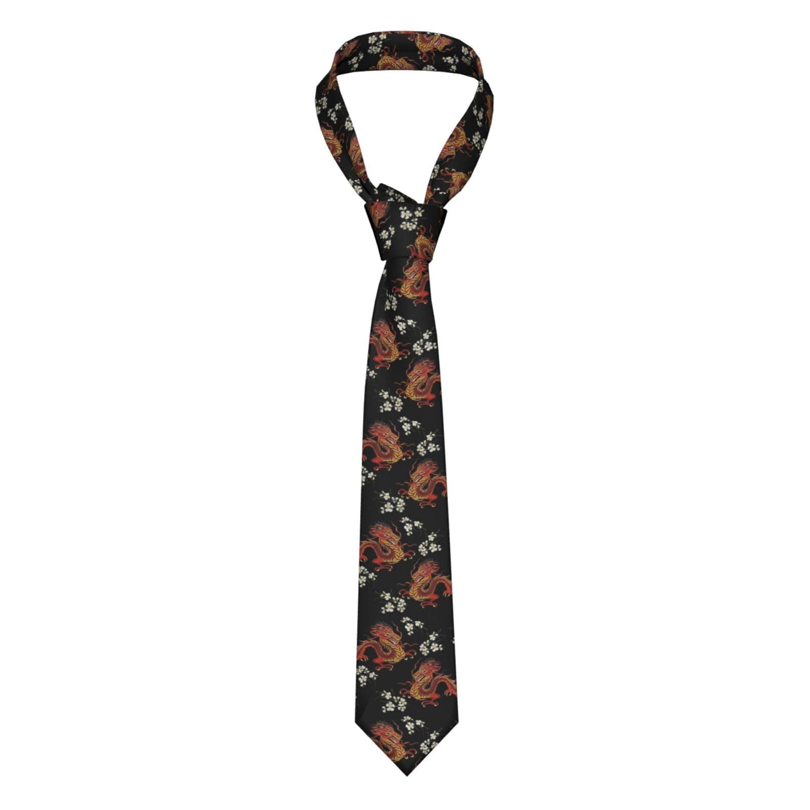 NurCixMen'S Ties Chinese Japanese Dragon Flower Tie Polyester Necktie Teachers Neckties For Men