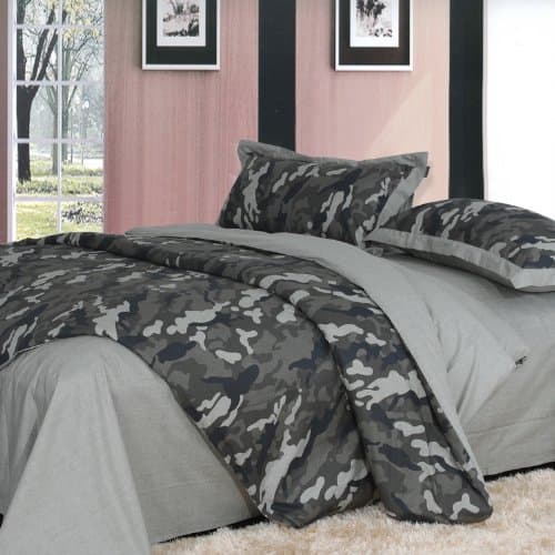 FADFAY Home Textile,Grey Camouflage Bedding Set,Manly Camouflage Duvet Cover Bedding Set,4Pcs