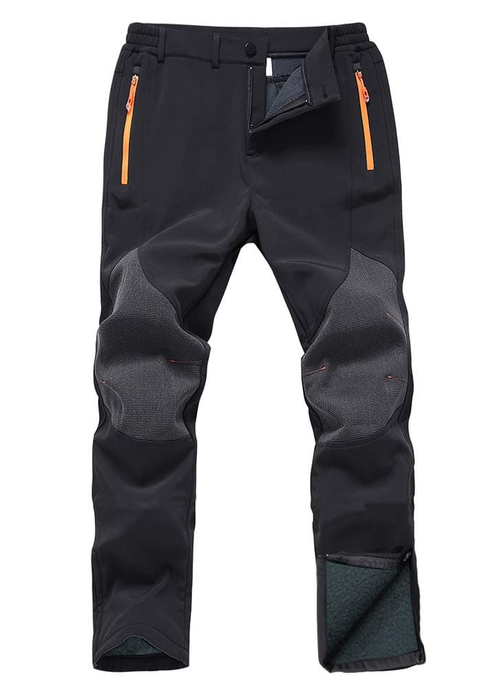 Mens Snow Ski Waterproof Softshell Snowboard Pants Outdoor Hiking Fleece Lined Zipper Bottom Leg