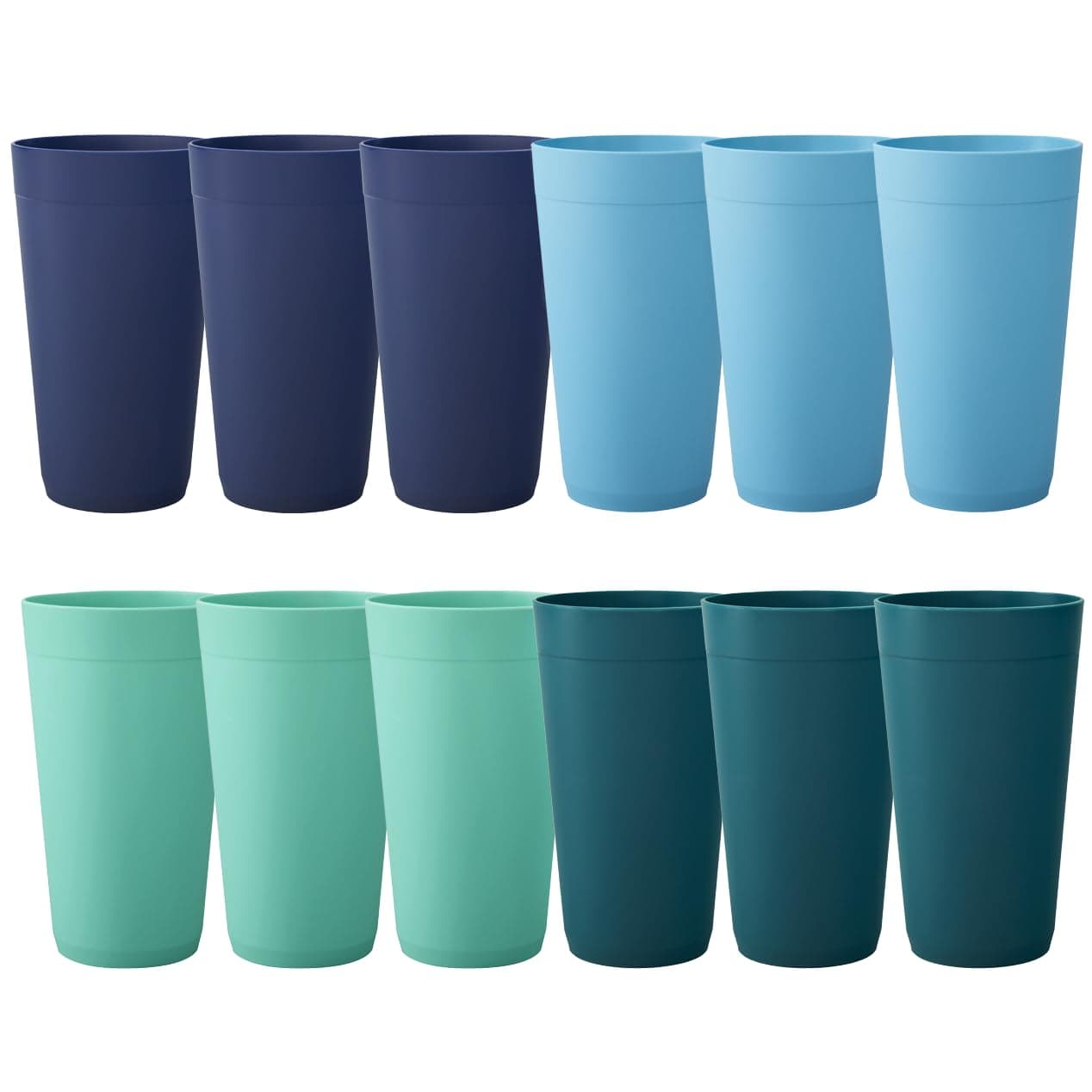 US Acrylic Newport 20 Ounce Unbreakable Plastic Stackable Water Tumblers in 4 Coastal Colors | Set of 12 Drinking Cups | Reusable, BPA-Free, Made in The USA, Top-Rack Dishwasher and Microwave Safe