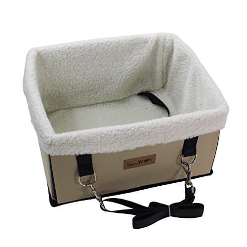 SHELLMIMI Pet Booster Car Seat For Dogs Under 12lbs---Just For Small Dogs Beige, With Harness