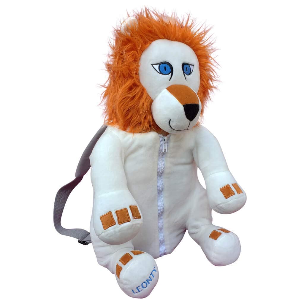 Petpak-pet, pillow, pack and lap tray-20" Plush animal backpack (Leonty Lion)