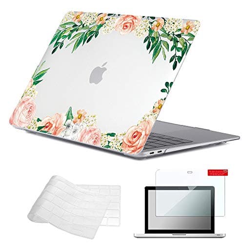 Se7enline A1932/A2337/A2179 MacBook Air 13 inch Case 2020/2019/2018 Clear Crystal Laptop Covers Hard Shell Case for MacBook Air with Touch ID with TPU Keyboard Cover,Screen Protector, Rose Flowers