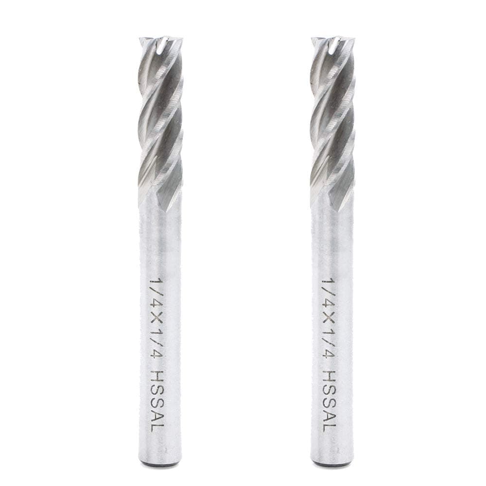 AUTOTOOLHOME 1/4 inch HSS 4 Flutes End Mills Milling Cutter End Drill Bit Straight Shank Pack of 2 CNC Milling Drill Bits Router Bits for Wood Aluminum Steel