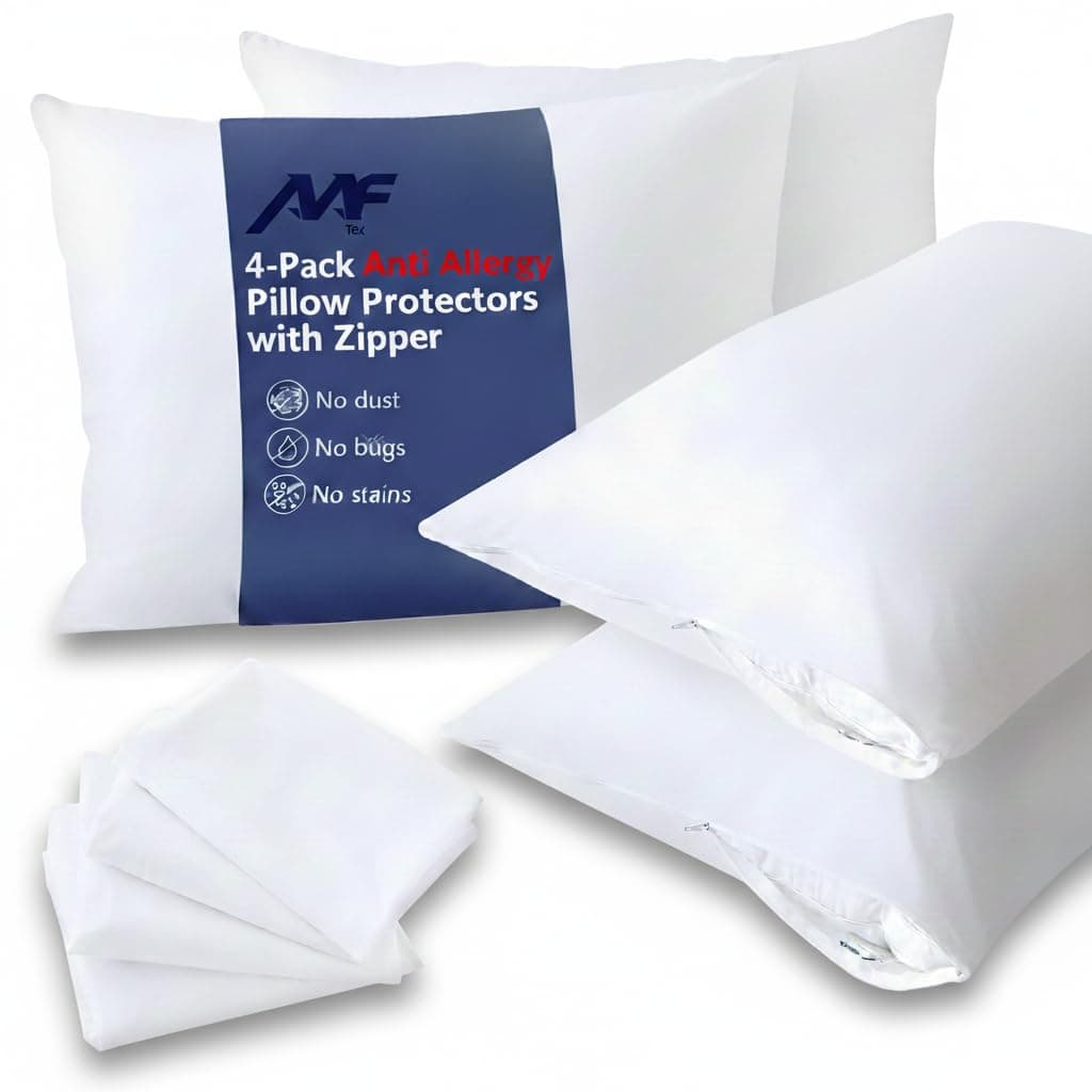 Pillow Protectors 4 Pack Anti Allergy Feather Bed Bug Proof 50x75cm – Non-Noisy Pillow Protectors with Zipped Closure Anti Dust Mite, Mildew Proof Anti Bacterial Zipped Pillow Protector, White