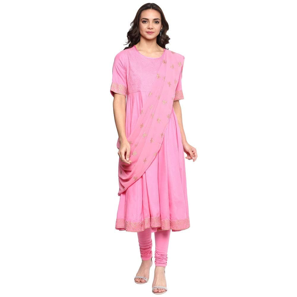 BIBAWomens Round Neck Printed Anarkali Suit