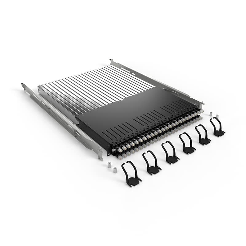 PATCHBOXPlus+ Cat.6a - Patch Panel 24 Port Cable Management Kit for Network and Server Racks with Retractable Cable System for 19” Rails - Includes Flat 10GB Black UTP Cables and Cassettes