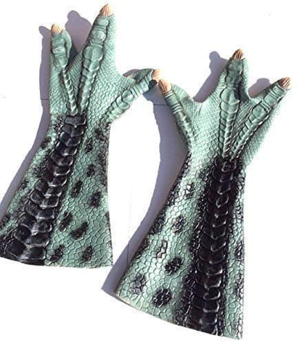 The Rubber Plantation TM Unisex-Adult 619219293235 Dinosaur Arms Latex Hands Gloves Gauntlets Fancy Dress, One Size, Green