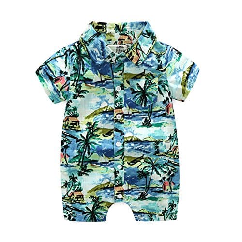 Weixinbuy Toddler Baby Boys Summer Casual Outfits Hawaiian Style Floral One-Piece Romper Blue