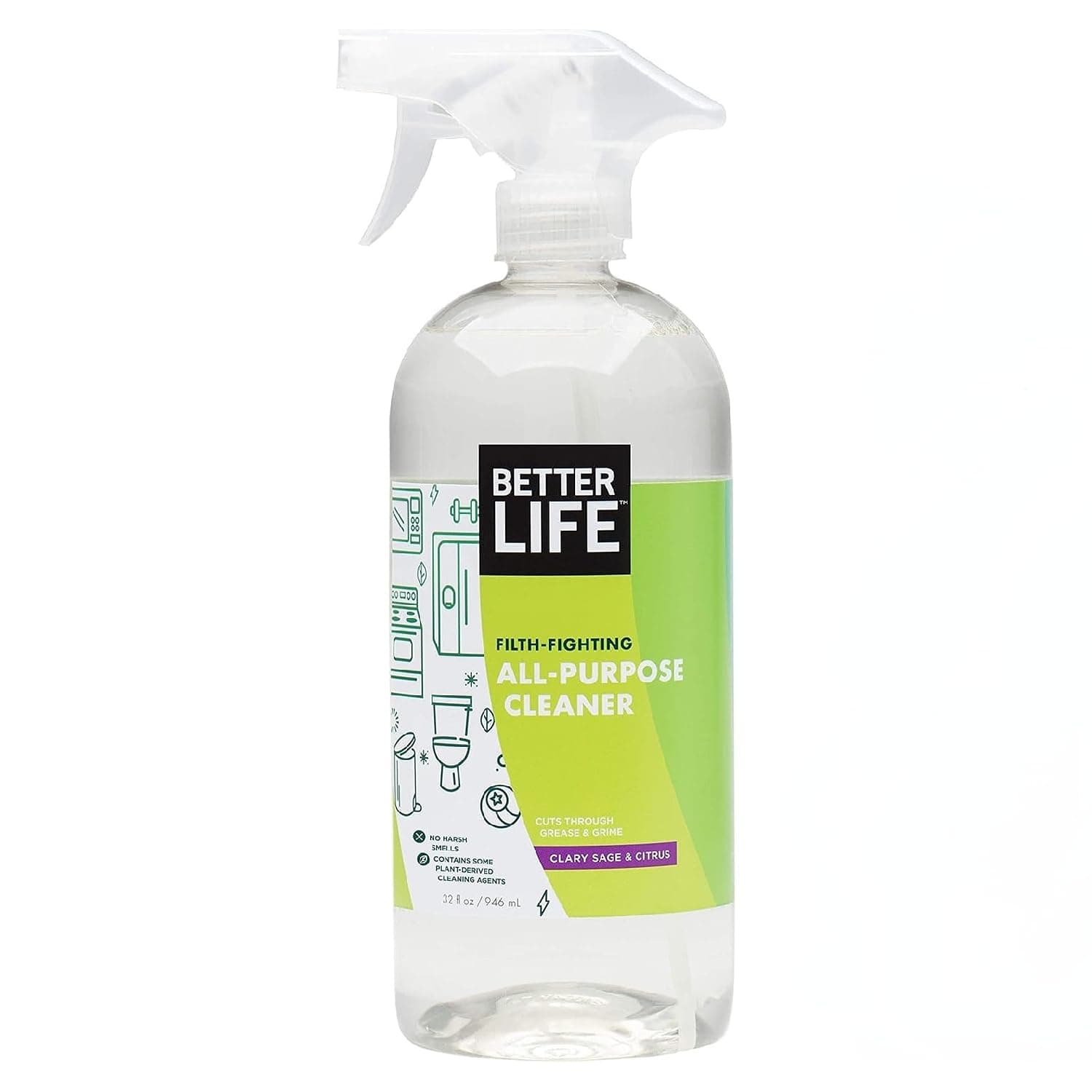 Better Life All Purpose Cleaner - Multipurpose Home and Kitchen Cleaning Spray for Glass, Countertops, Appliances, Upholstery & More - Multi-surface Spray Cleaner - 32oz Clary Sage & Citrus
