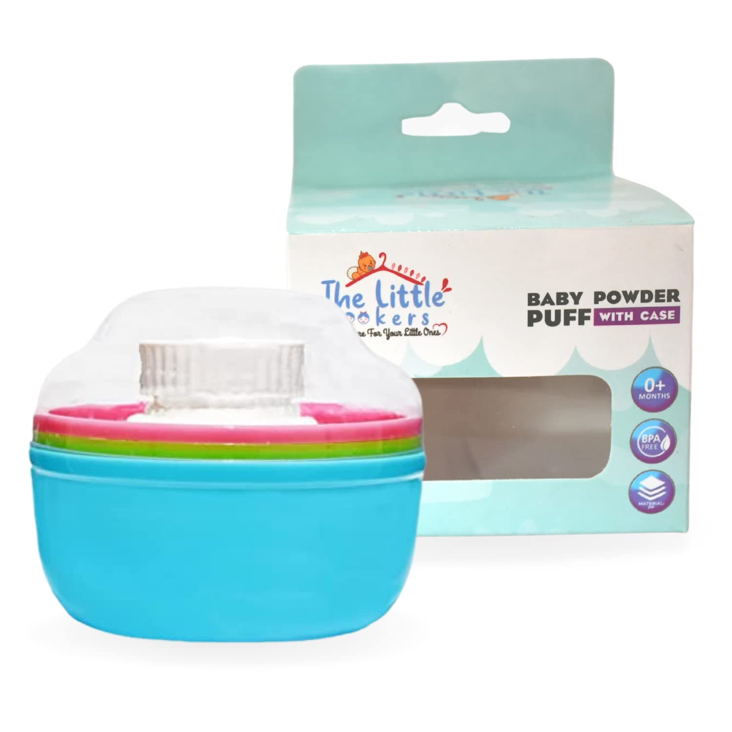 THE LITTLE LOOKERS Portable Baby Skin Care Baby Powder Puff with Box Holder Container for New Born Baby Face and Body (Blue)