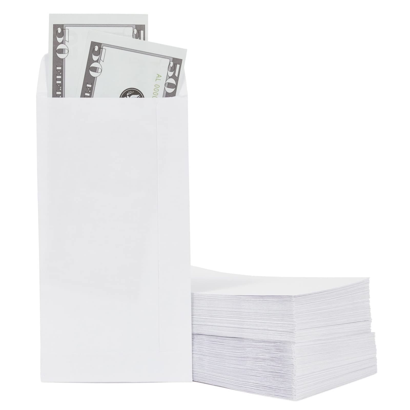 Juvale 100 Pack No. 7 Money Envelopes for Cash - 3.5x6.5 in White, 130 GSM Paper - Adhesive Flap Closure - Bulk Cash Envelopes for Budgeting & Saving Challenges, Coins & Tips