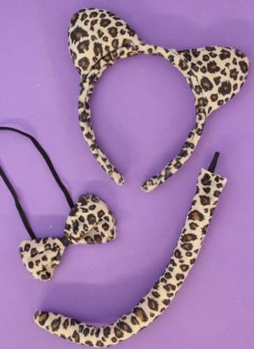 Leopard Animal Print Fancy Dress Set - Ears, Aliceband, Bow & Tail