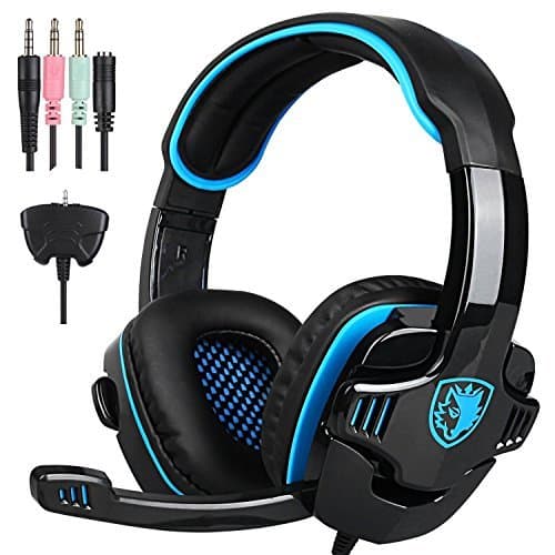 Sades PS4 SA-708GT Gaming Headset Stereo Over Ear Wired 3.5mm Headphone with Microphone for Laptop/PC/Mac/PS4/Ipad/Ipod/Phones/Xbox One ( Blue black)