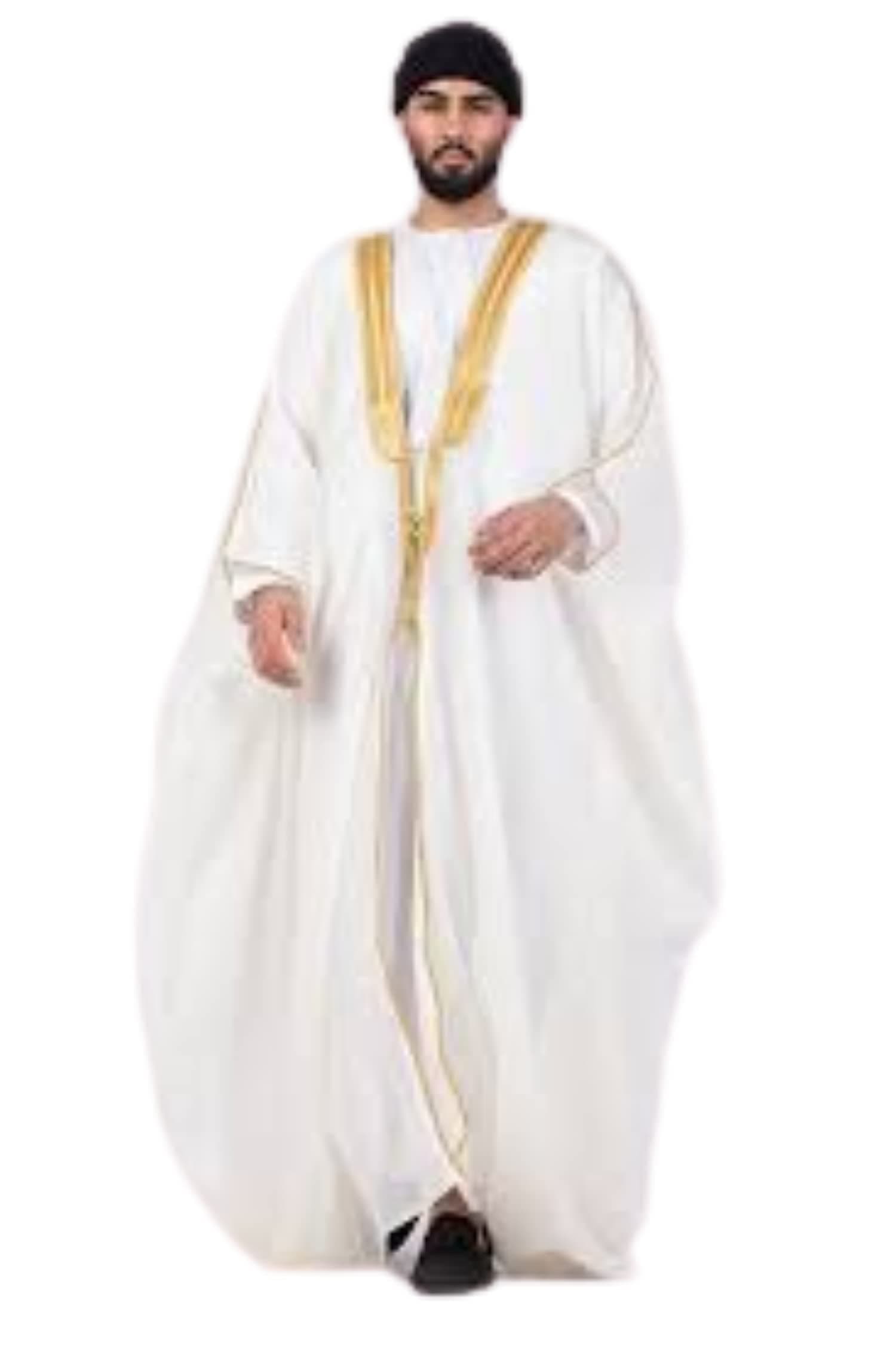 Hob Off White Bisht Cloak Arab Dress Thobe Saudi Mens Robe Eid