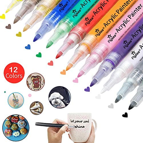 barsone Acrylic Paint Pens, 12 Colors 0.7mm Paint Markers Set for Rocks Painting, Ceramic, Glass, Wood, Fabric, Canvas, Mugs, DIY Craft, Scrapbooking Craft, Card Making