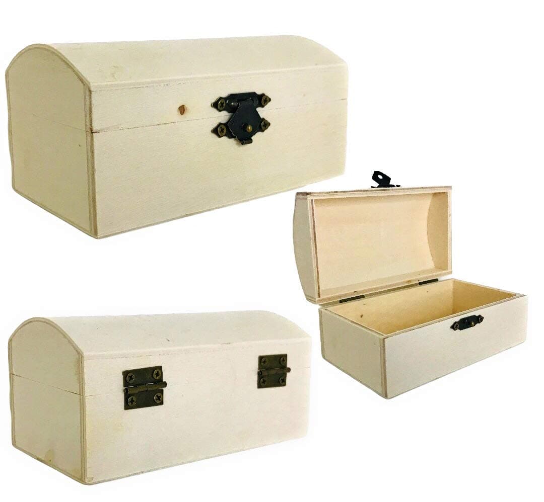 12 Pcs Unfinished Treasure Chest Shape Wooden Jewelry Boxes and Storage Boxes | Ideal for DIY Arts and Crafts, Painting, Staining, School, Home, Decoration, DIY Party Gifts