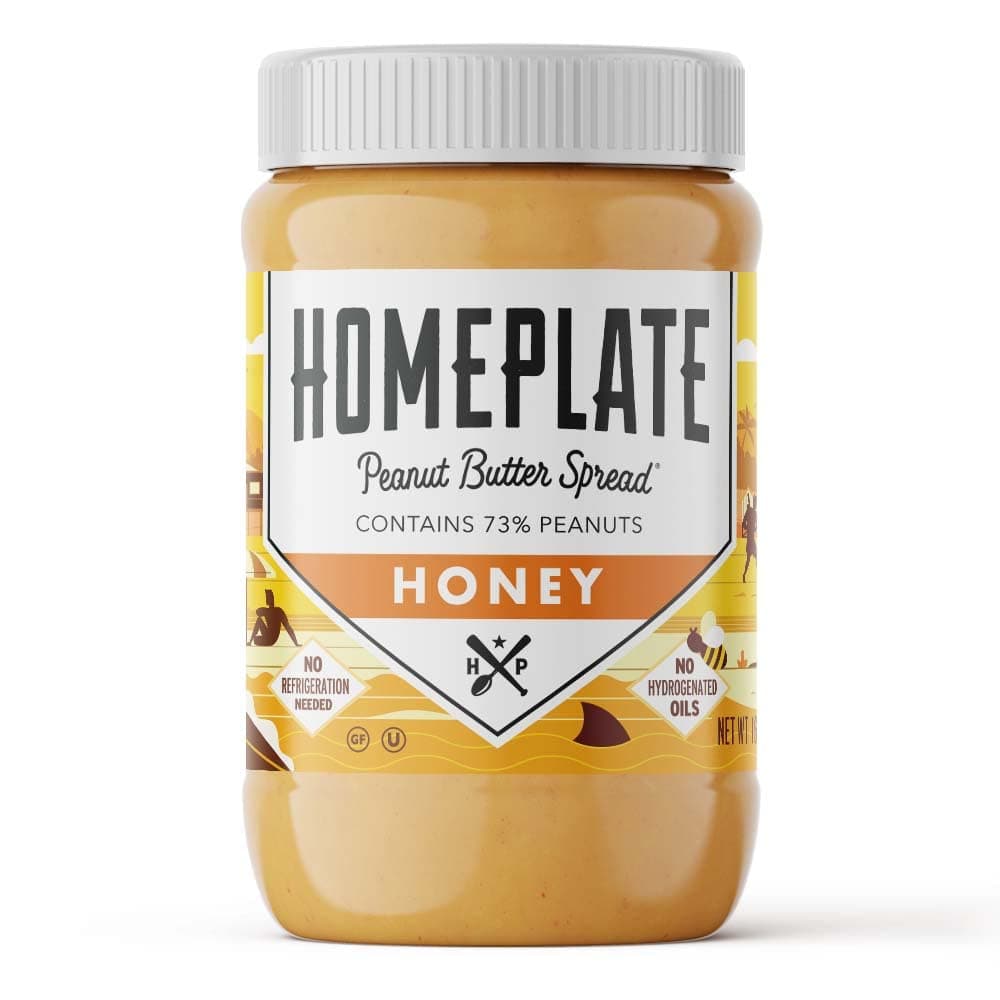 HomePlate Peanut Butter | Honey | Pure Peanut | Made in the USA | Perfect for PB&J sandwiches | Non-GMO | Naturally Gluten Free | No Hydro Oils | Natural Energy + 7g of Protein per Serving | 1 -Pack 16 oz. Jar