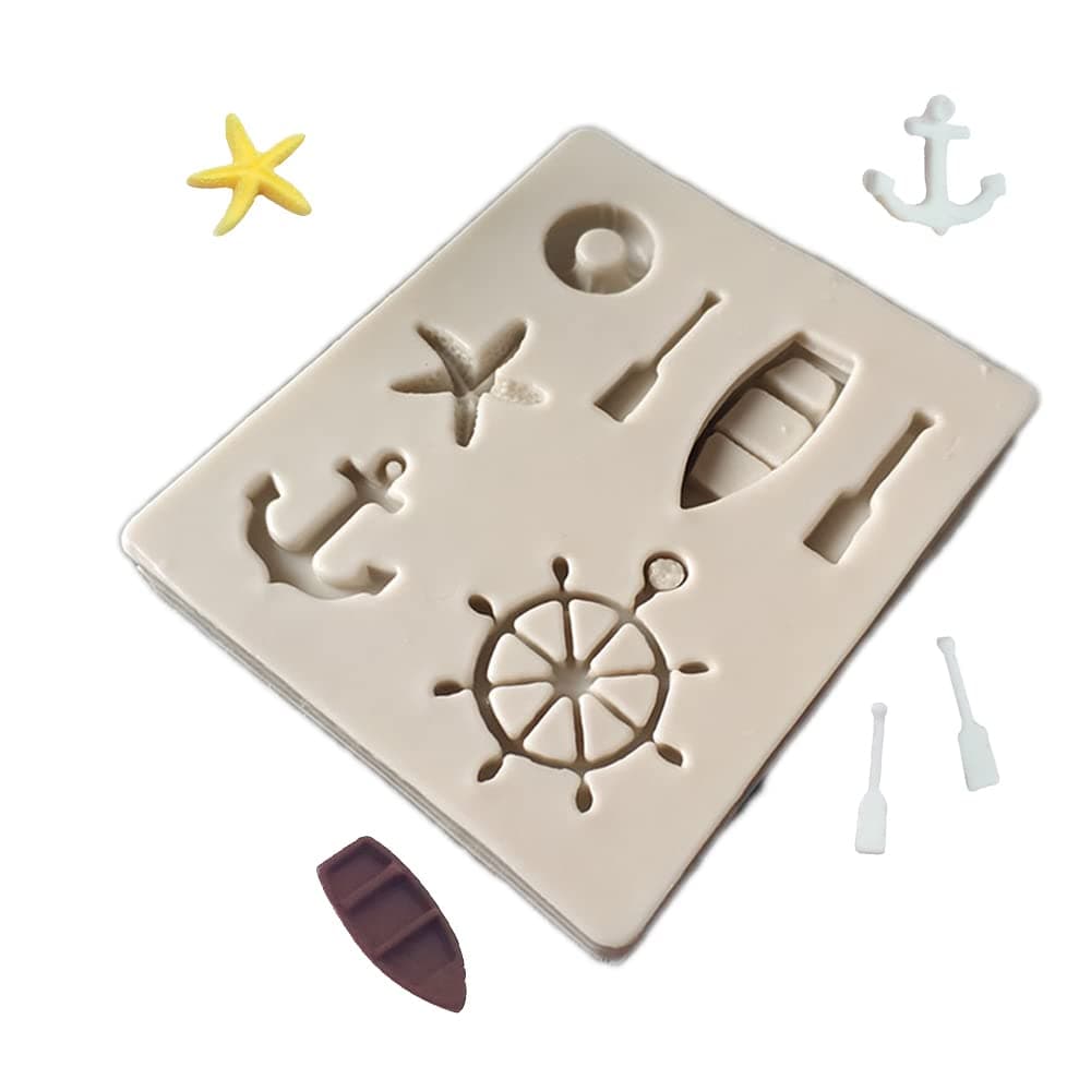 Small Sea Oar Boat Anchor Star Rudder Lifebuoy Silicone Mold Tools for Make Chocolate Hard Candie Dessert Ice Cube Candles Soap Fondant Tool