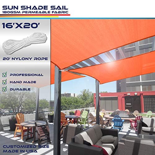 Windscreen4less 16' x 20' Sun Shade Sail Rectangle Canopy in Orange with Commercial Grade Customized