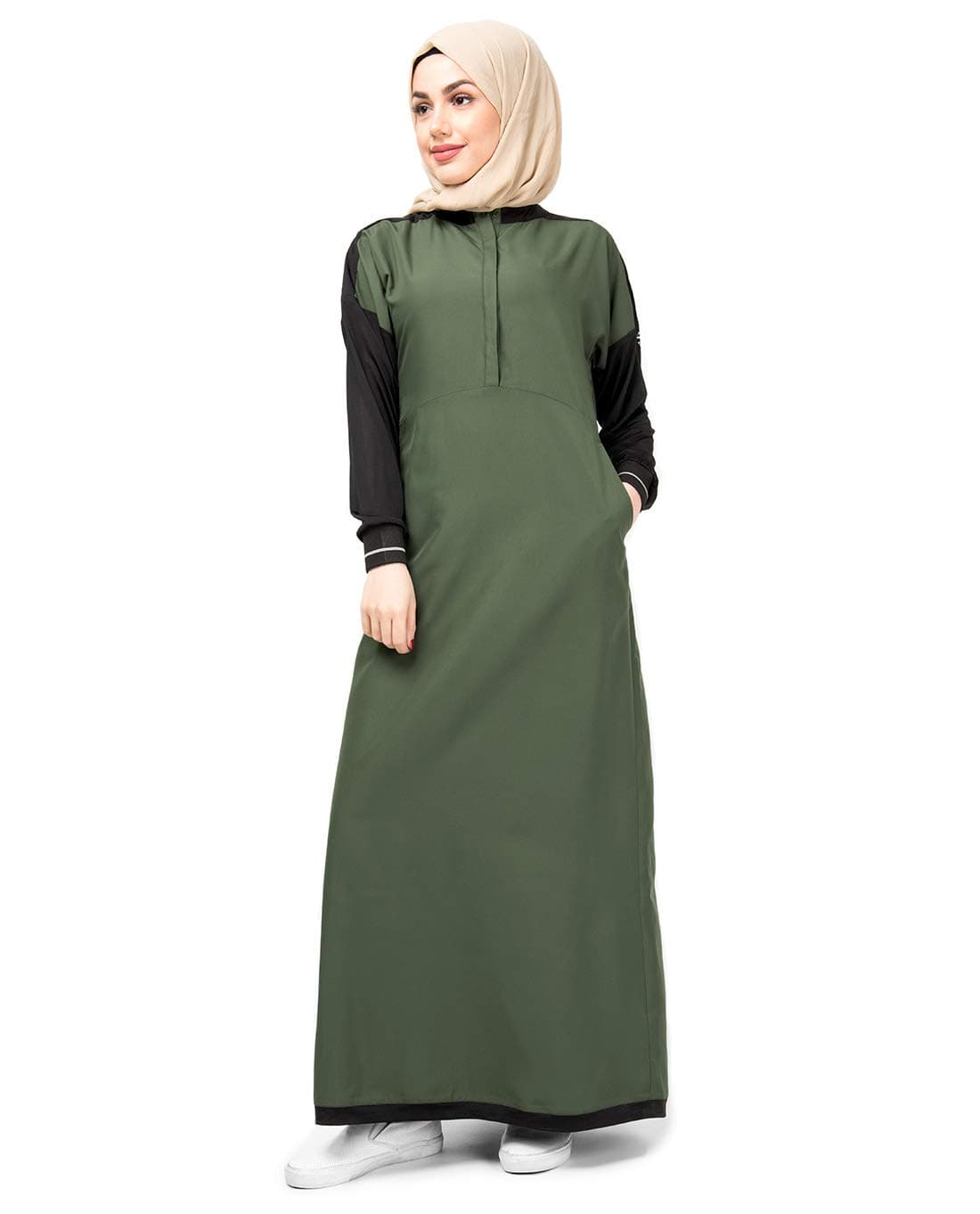 Silk Route© Cypress Green Drop Shoulder Abaya Taslon Sporty Maxi Dress Jilbab