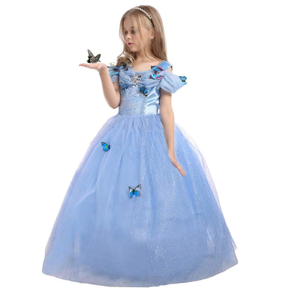 JiaDuo EnjoyFashion Girl's Cinderella Dress Princess Butterfly Costume (Blue)