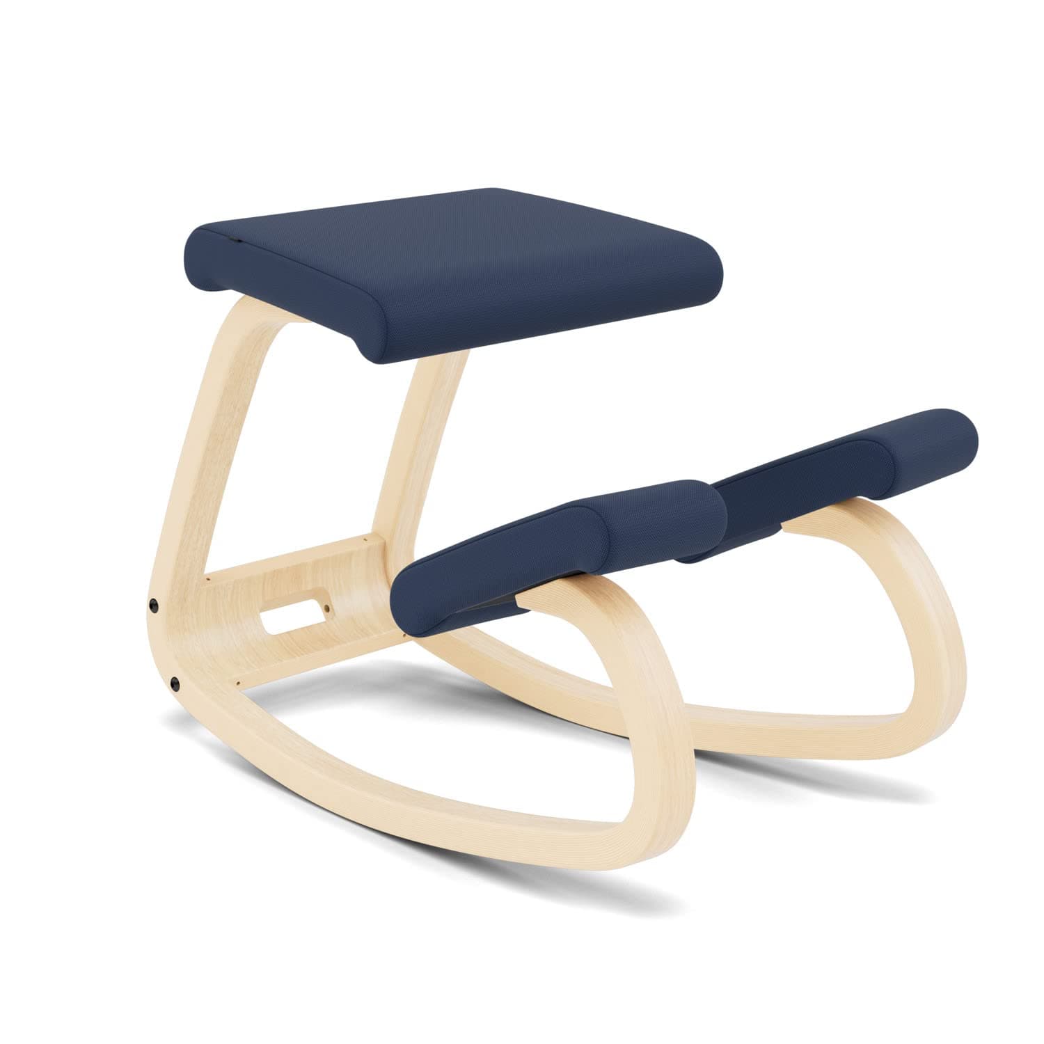 Varier Variable Balans Original Kneeling Chair Designed by Peter Opsvik (Dark Blue Revive Fabric with Natural Ash Base)