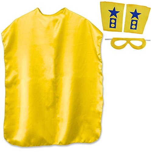 Children's Superhero Cape with Mask and Armbands (Yellow)