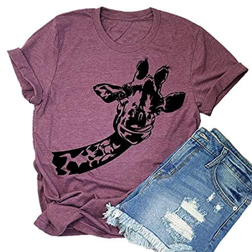 Beopjesk Womens Summer Giraffe Printed T-Shirt Funny Cute Animal Graphic Tees Tops