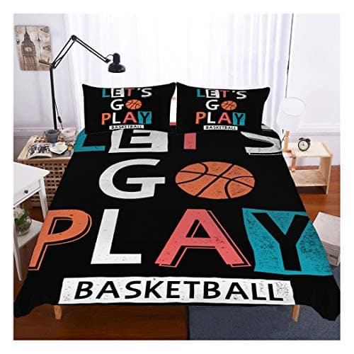 Basketball Bedding Set Full Size,3D Sports Basketball Duvet Cover Set 3 Piece (1 Duvet Cover 2 Pillowcases) Basketball Bedspread for Kids