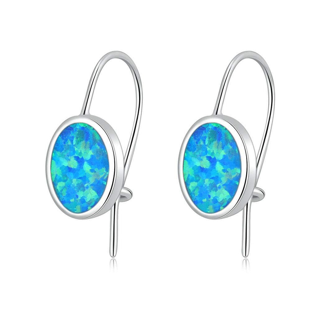 Opal Drop Earrings for Women Girls 18K White Gold Plated Oval Shape White/Blue/Pink Fire Opal Earrings Gemstone Jewelry Gift