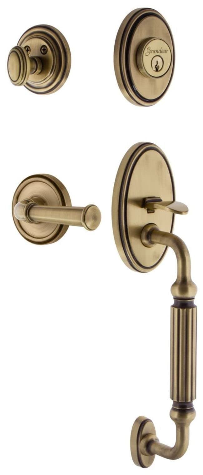 Grandeur 833045 GEOGEO_ESET_238_FG Georgetown Solid Brass Rose Keyed Entry Single Cylinder Sectional F Grip Handleset with Georgetown Lever and 2-3/8" Backset