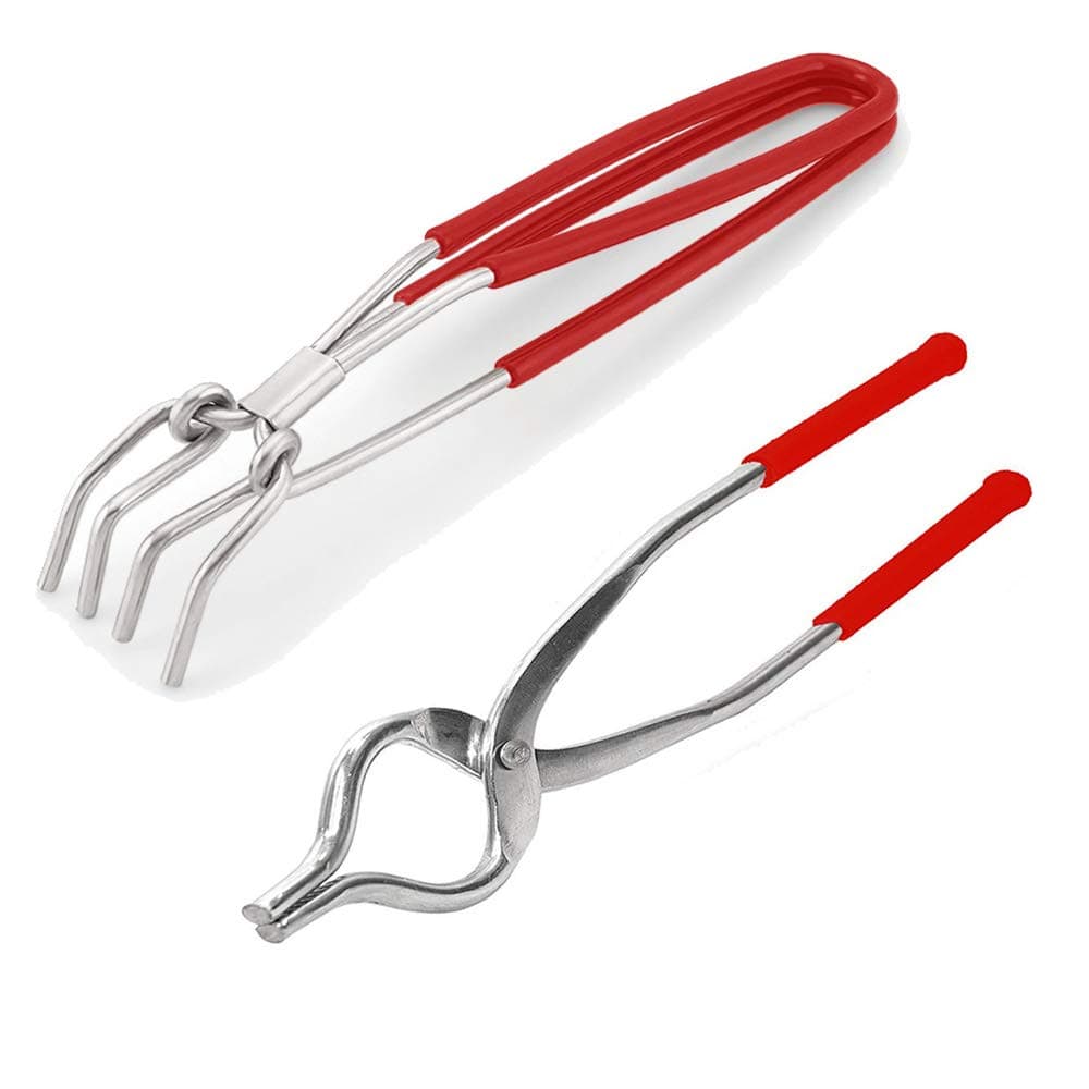 finality Stainless Steel PVC Tong Combo Set Wire Tong Pakkad/Lifter/Chimta Utensil Holder Utility Tong + Goti Pakkad Combo, Large Size (Red)
