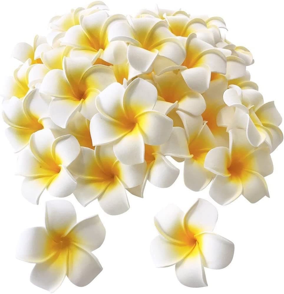 ALEVAN 2.4 inch Artificial Plumier Rubric Hawaiian Flower Petals Hair Hat Wreath Floral Hawaiian Foam Frangipani Flowers for DIY Home Beach Wedding Party Decoration (White, 12)