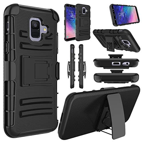 Elegant Choise Compatible with Galaxy A6 Case, Samsung A6 Case, Hybrid Heavy Duty Shockproof Rugged Holster Full Body Protective Case Cover with Kickstand and Swivel Belt Clip-Black