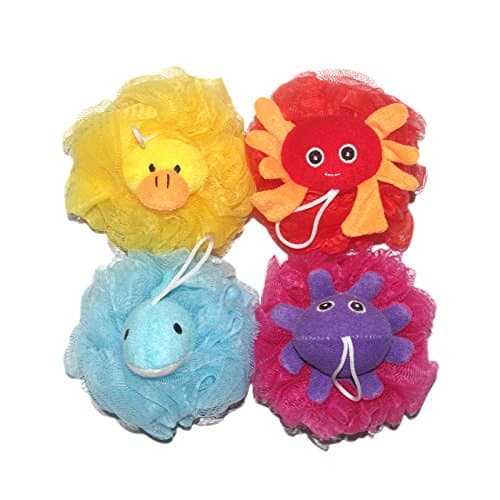4Pcs/Set Stuffed Animal Bath Shower Spa Mesh Pouf Sponge Loofah Around 5-inch 65 Gram Each