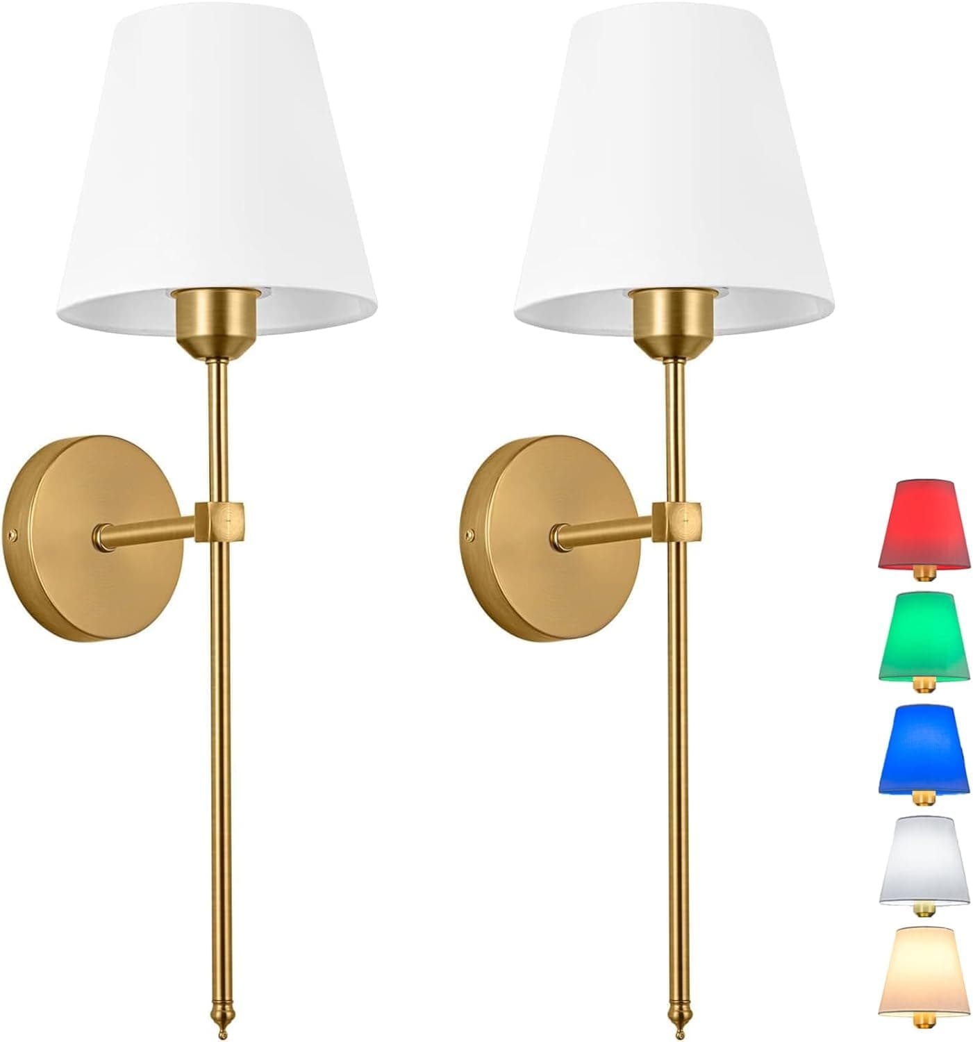 Battery Operated Wall Light Set of 2,Fabric Wall Sconce Adjustable Angle Lighting not Hardwired Fixture,with Remote Dimmable LED Bulb for Farmhouse Interior Wall Decor (Color : Gold)
