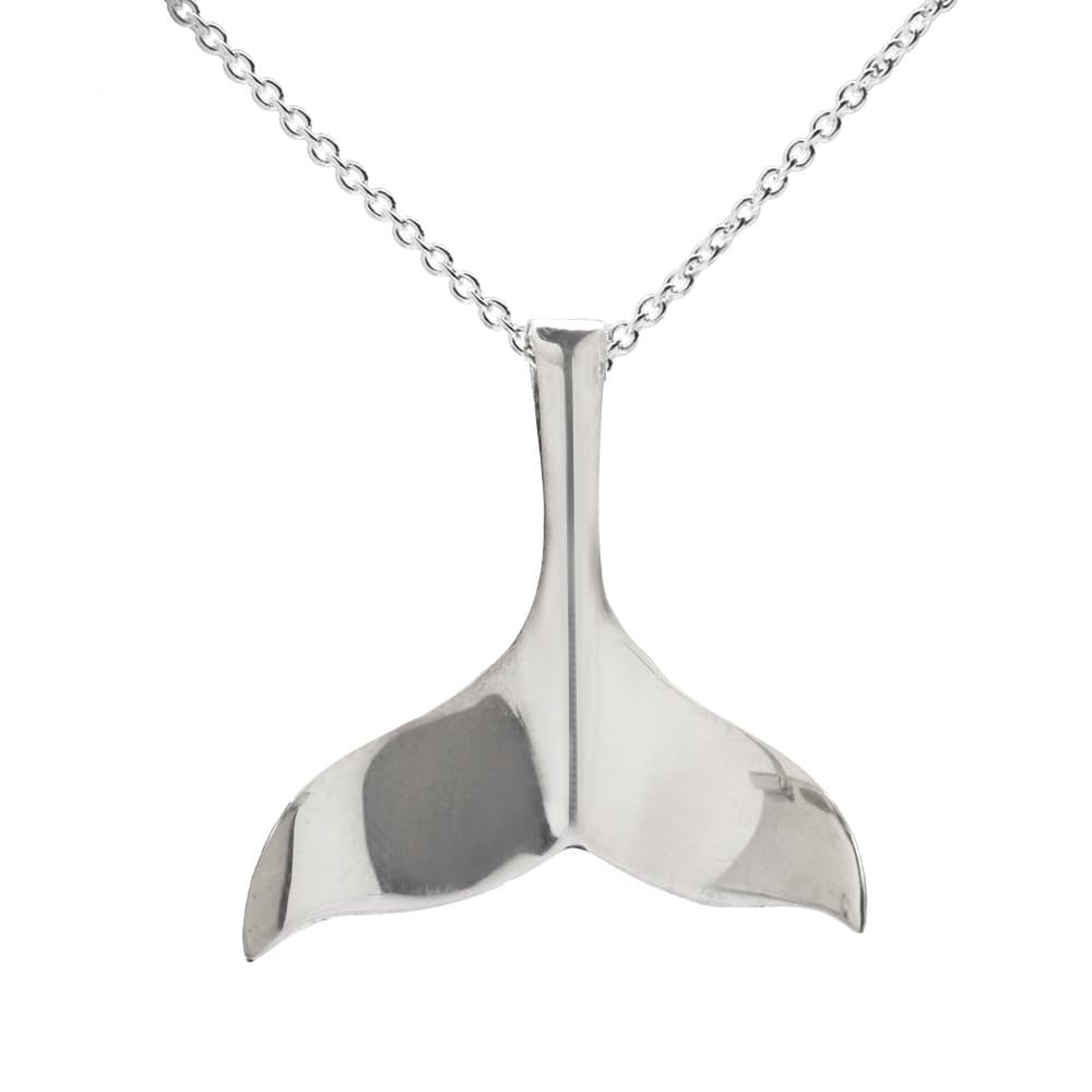 Sterling Silver Whale Tail Pendant Necklace - S