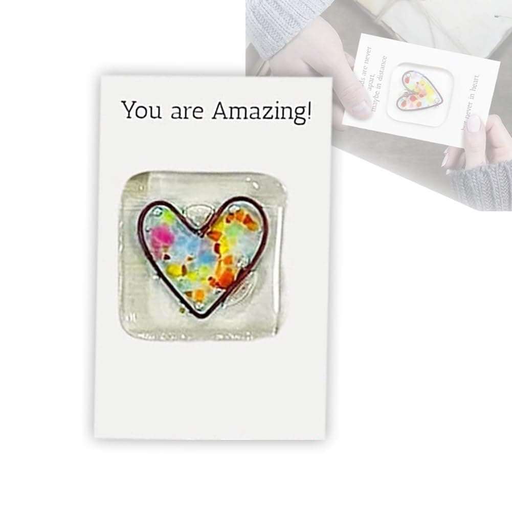 Pocket Token Glass Heart Card Keepsake Gift,Fused Glass Heart Pocket Token,Pocket Heart Token with Greeting Card,Pocket Cards Got Resin for Friends Couple Family (Color : Blue, Size : 15YOU'REASTAR