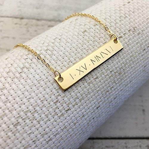 LuluLalaName Necklace, women necklace, engraving necklace,Gift for Her,Wedding Date Necklace -Roman Numerals Engraving,Special date,Personalized,Anniversary gift,Wedding Gift,special date,Holiday gift