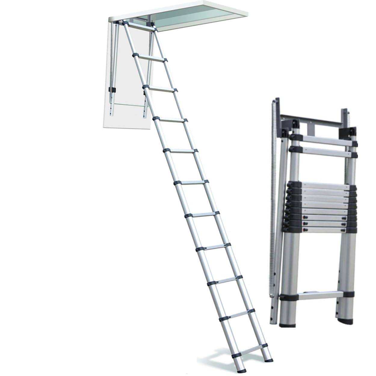 Telesteps 1000L Telescoping Attic & Loft Ladder – for 8–10 ft Ceilings | Type 1A 300 lb Rated | Compact Aluminum Ladder with One-Touch Operation, Spring Assist & OSHA Compliance