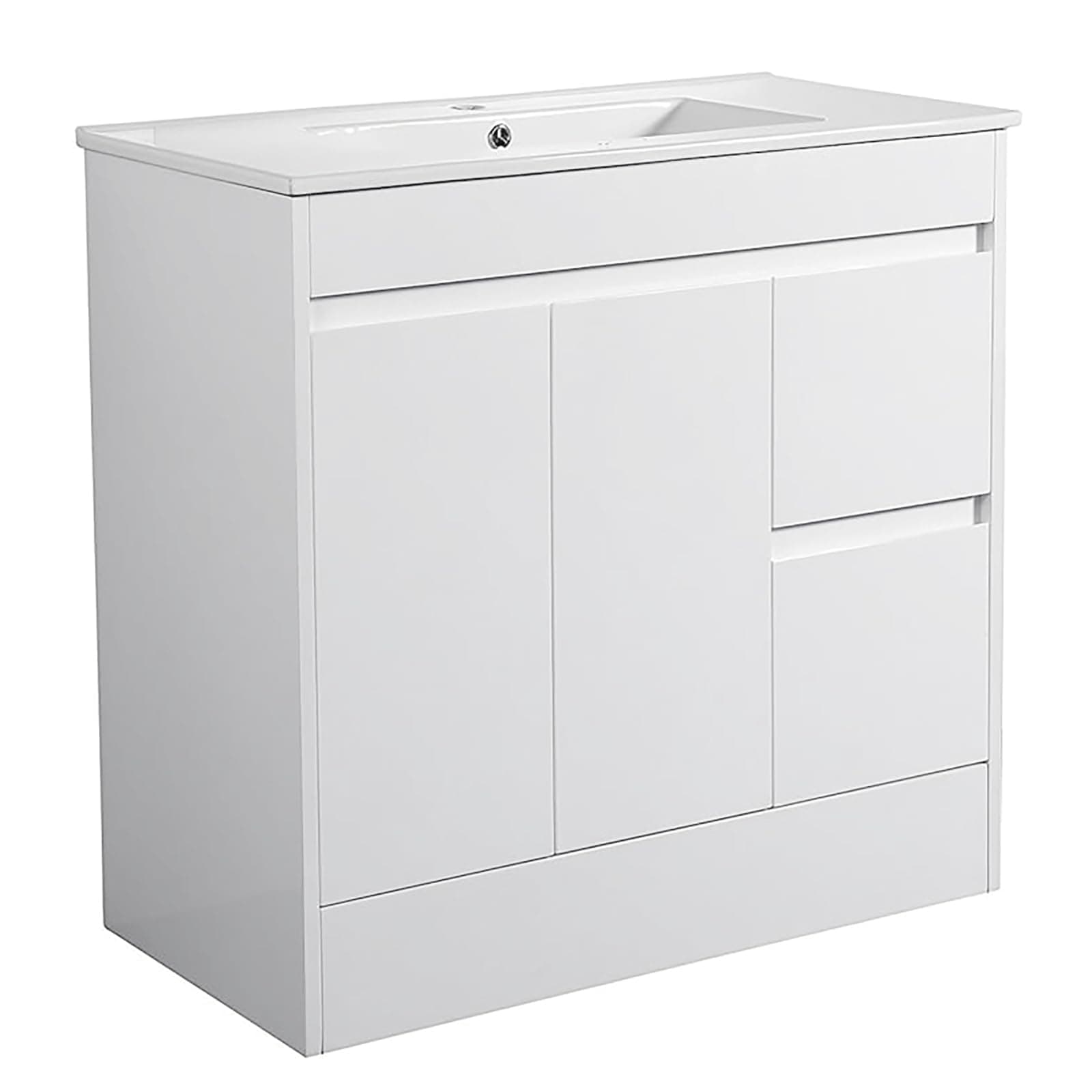 900mm Bathroom Basin Vanity Unit Freestanding Vanity Unit with Basin Bathroom Storage Cabinets Waterproof Cupboard Cabinet Unit Ceramic Sink 2-Drawer Floor Standing Vanity Units