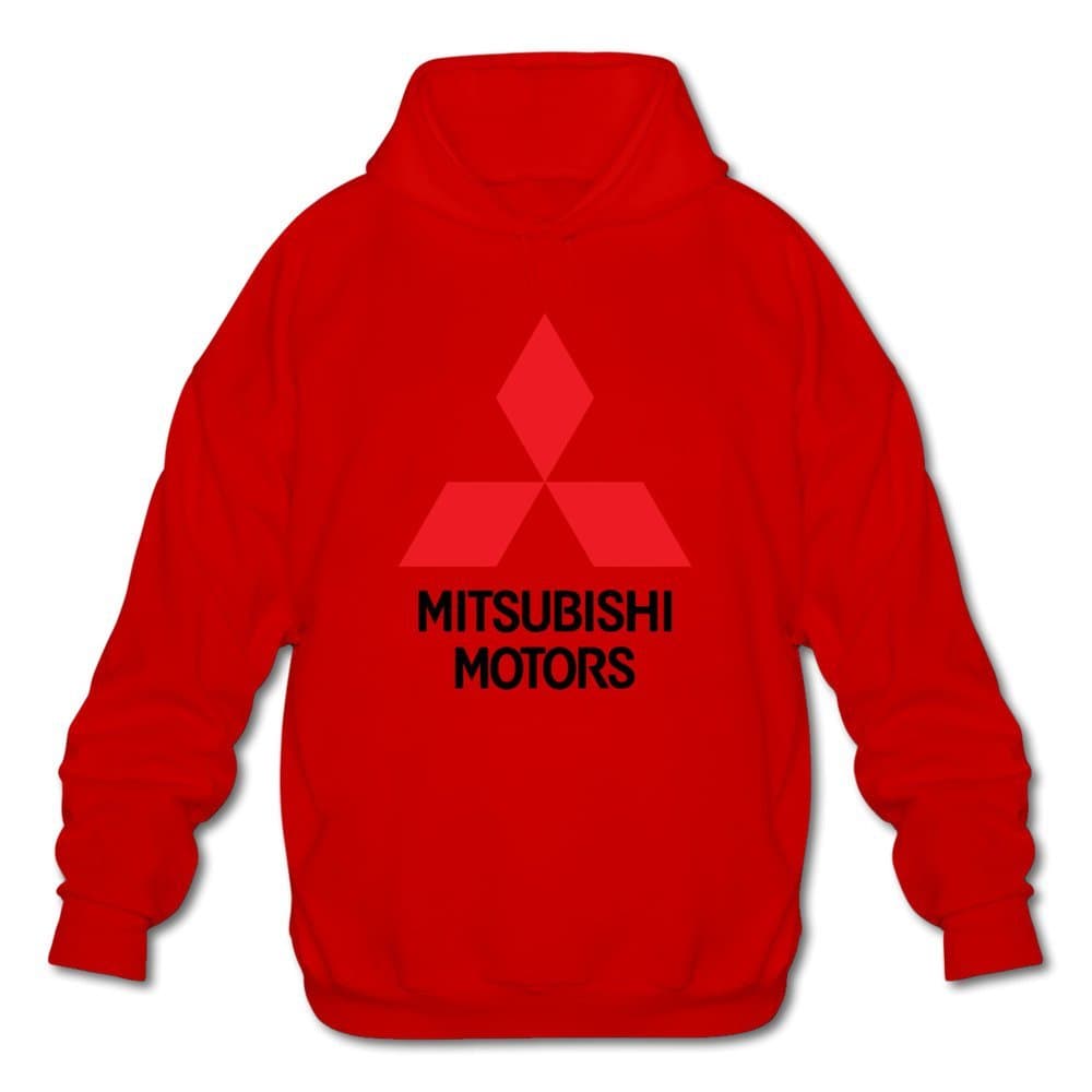 Men's Mitsubishi Motors Logo Long Sleeve Hooded Sweatshirt Large Red