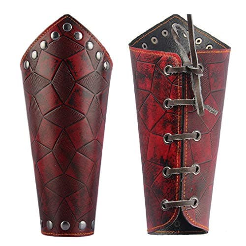 JeilwiyFaux Leather Armor Medieval Gauntlets Wristband Viking Arm Guards LARP Accessories Wide Bracer Arm Armor Cuff for Men