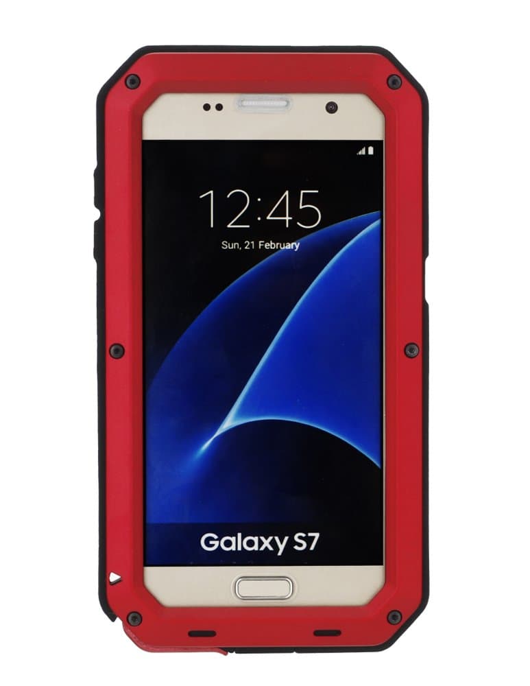 Samsung Galaxy S7 Aluminum Metal Case,[Military Heavy Duty] Extreme Water-Resistant Shock/Dust/Dirt/Snow Proof with Armoured Glass Protection Cover Case (Red)